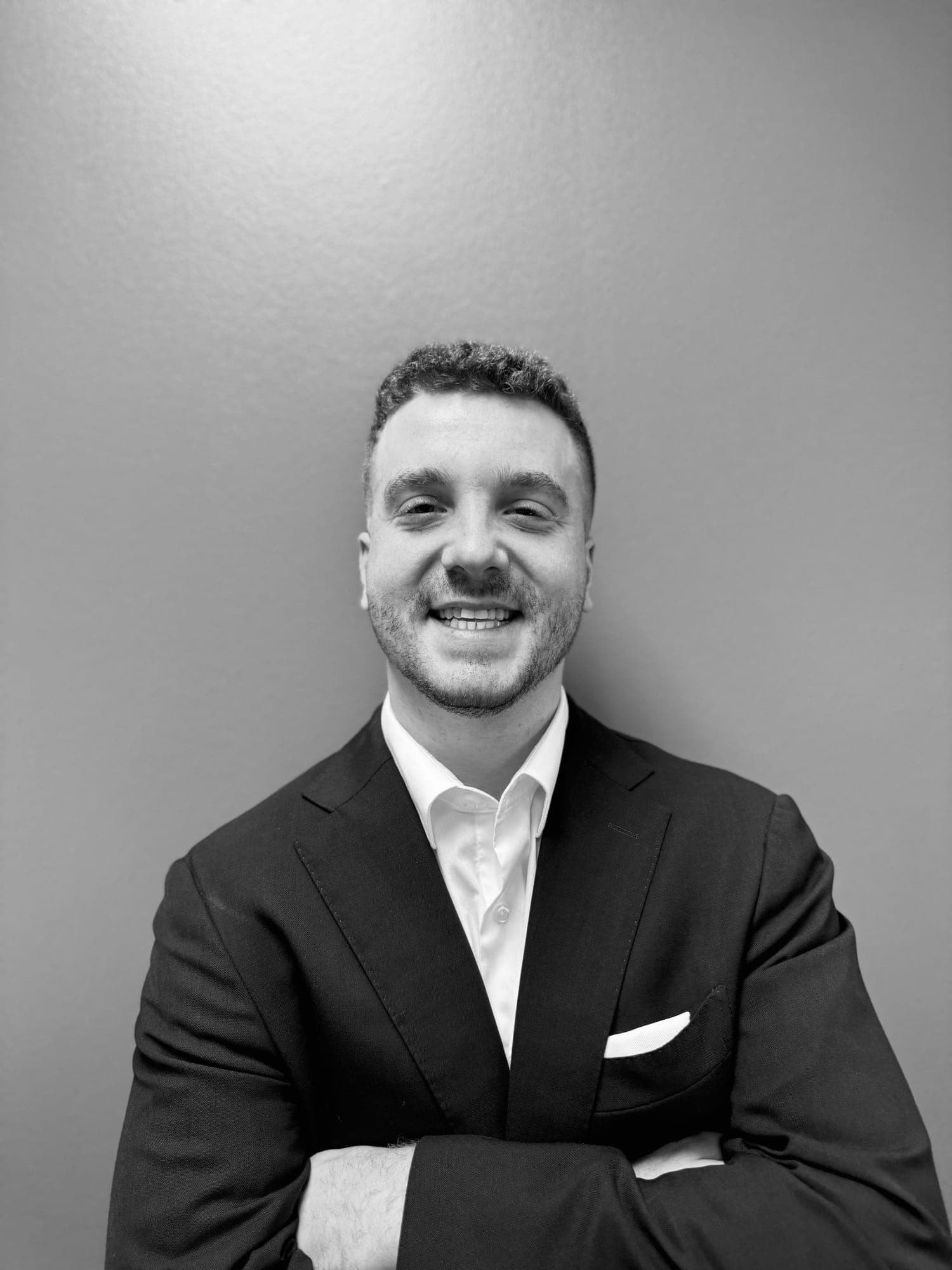 Matthew Schulster, black-and-white portrait
